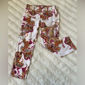 Cache Paisley Print Pants - White, Pink, Gold